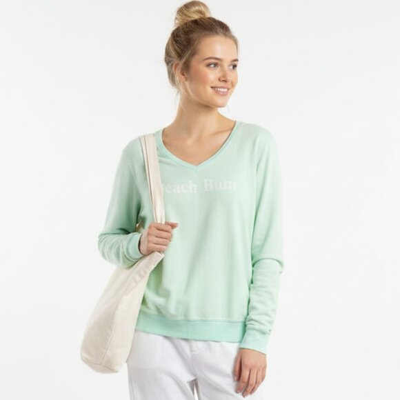 Wildfox Blue Aqua Beach Bum Long Sleeve Lounge Sweatshirt L - Picture 1 of 7